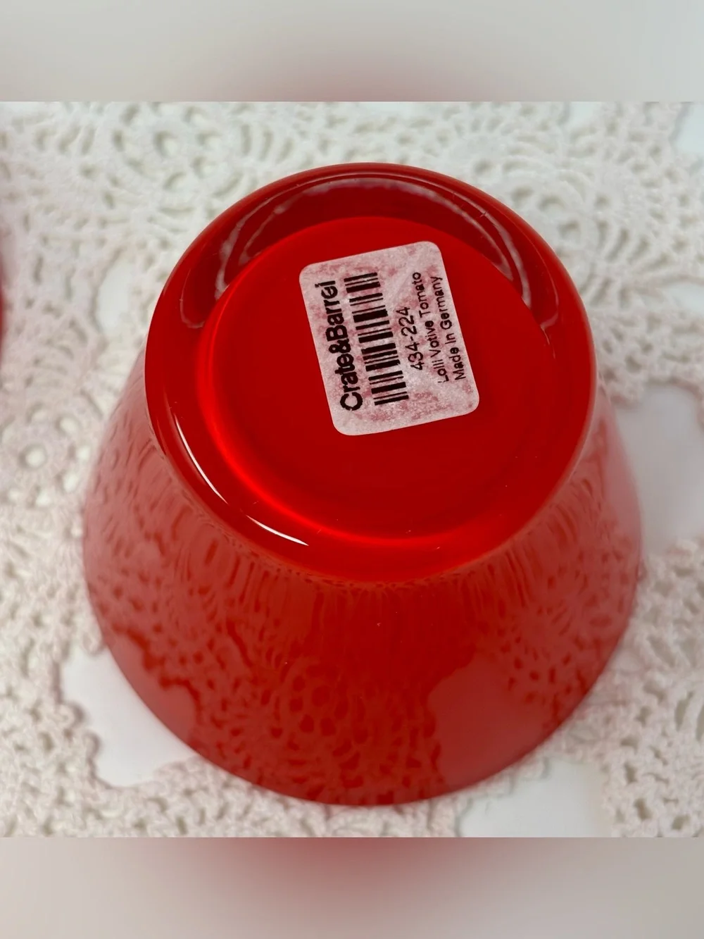 Crate & Barrel Lolli Glass Votive Candle Holders Red Tomato Germany Pair Of Two